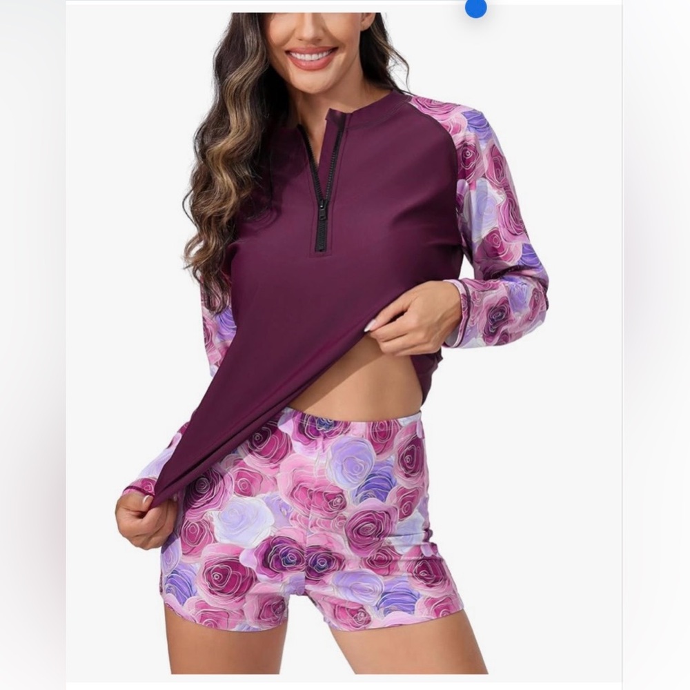NWT Womens top Plus Size Long Sleeve Rash Guard Sets Half
Zip Swim Shirts Top - Picture 3 of 6